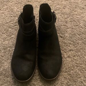 Clarks Black Suede Ankle Booties with Side Buckle, sz 12, women’s